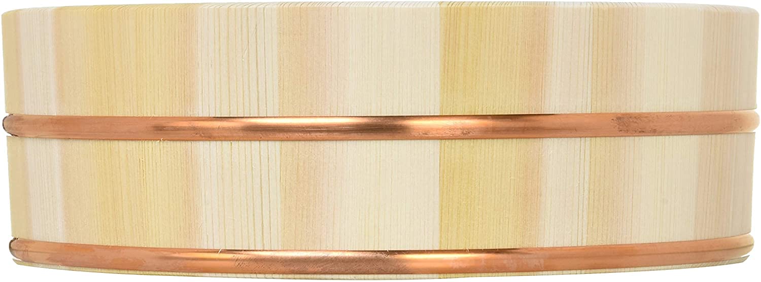 Japanbargain 4595, Japanese Wooden Hangiri Sushi Rice Mixing Bowl Tub For Sushi Restaurant Sushi Oke Sawara Cypress Wood 13 Inch